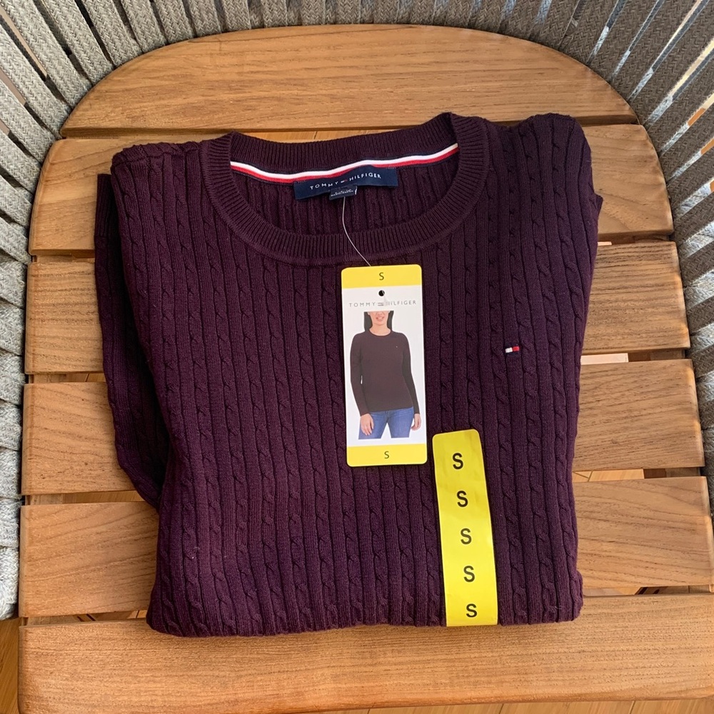 100 Cotton,Tommy Hilfiger women Deep dark purple Crewneck Sweater